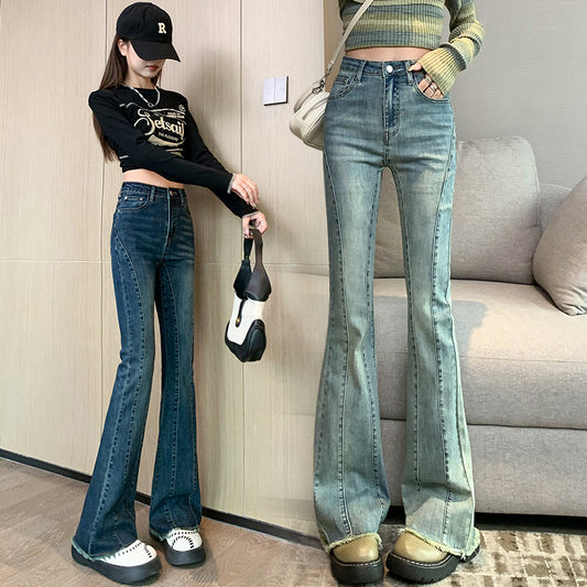 1223Flared Jeans for Women Summer Thin Pear Shape Body Lift Tummy Control Denim Bell Bottom Patchwork Fashion Pants