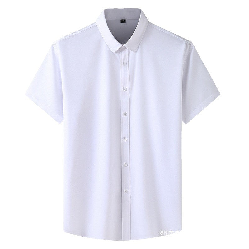 Plus Size Men's Clothing Fat Guy Summer Thin Short Sleeve Shirt Fat Brother Business Casual Loose Slightly Elastic Solid Color Professional Shirt