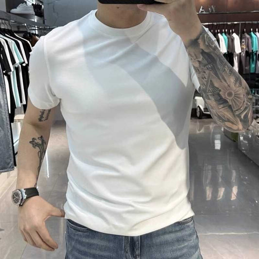 Second generation liquid ammonia mercerized cotton short sleeves T Men's Trendy Brand Stylish Slim Fit Pure Cotton Casual Short Sleeve T-Shirt
