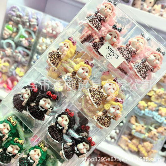 Hot-Selling Adorable Pop Mart CRYBABY Leopard Print Bowknot Crying Baby Cartoon Children's Hair Tie Little Girl Hair Rope