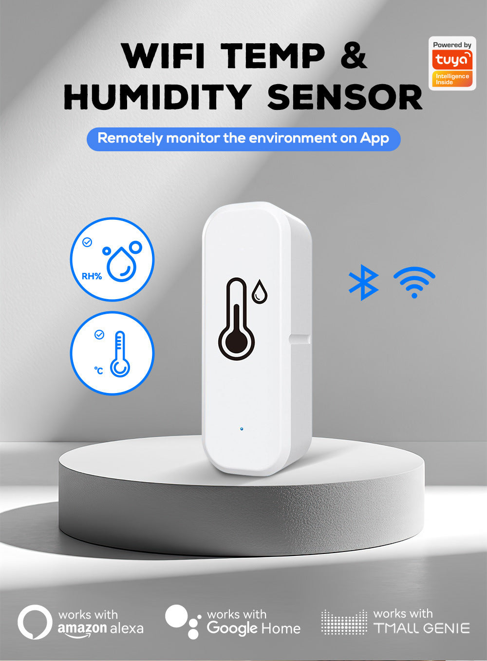 Tuya Graffiti wifi Bluetooth temperature and humidity meter detector indoor WIFI Temperature and Humidity Detector WiFi Sensor