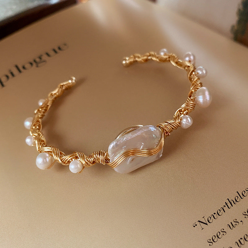 Baroque Pearl Wrap Open Bracelet Fashionable Light Luxury Elegant High-end Bracelet New Style Hand Jewelry Wholesale