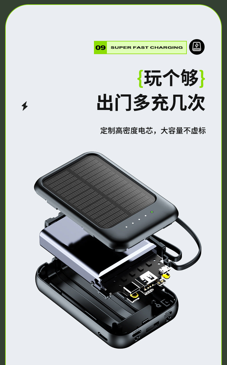 Mini Solar Power Bank20000Ma Comes LED Light Portable Durable Large Capacity Power Bank Wholesale