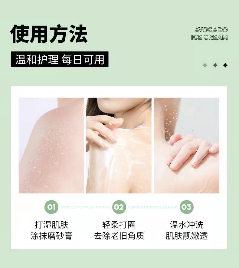 Yinmei Avocado Scrub Body Scrub Exfoliating Skin Care Moisturizing Care TikTok Hot Sale Wholesale