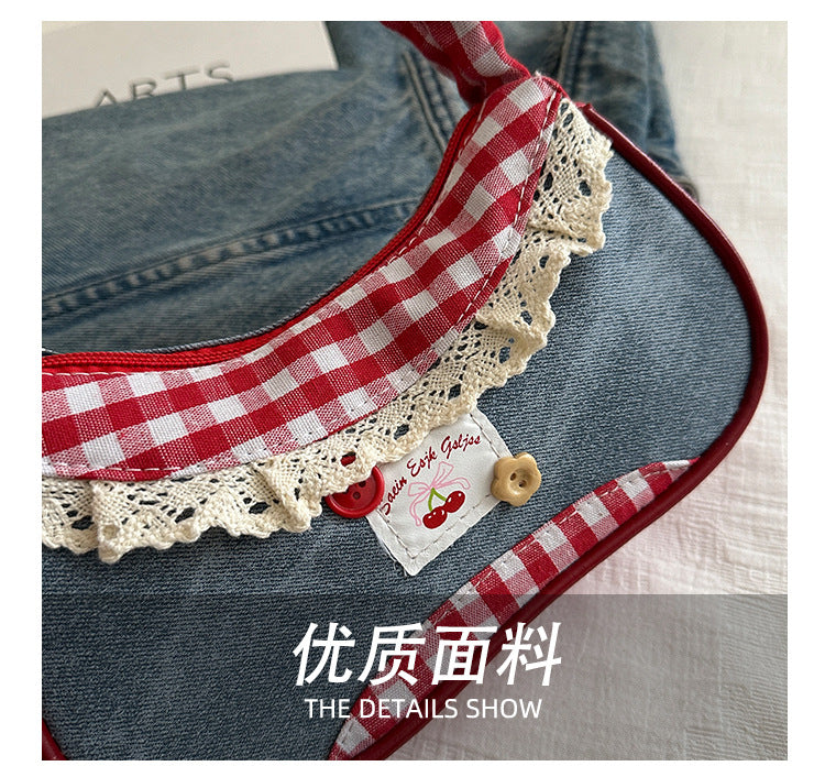 Super Popular Crossbody Bag for Women2025New Plaid Fabric Bag Wrinkled Color-Block Shoulder Bag Popular Commuter Small Square Bag