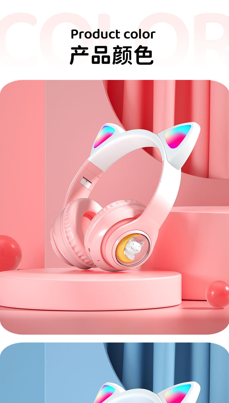 Space Capsule Cat Ear Bluetooth Headphones5.3Head-mounted Cute Glowing Cross-border Hot Item STN28S Ultra-long life battery