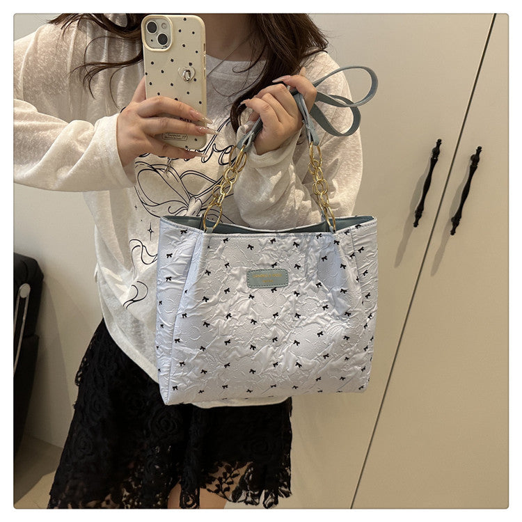 2025Trendy Fashion Bowknot Pleated Large Capacity New Casual Simple Commuter Single Shoulder Crossbody Underarm Bag for Women