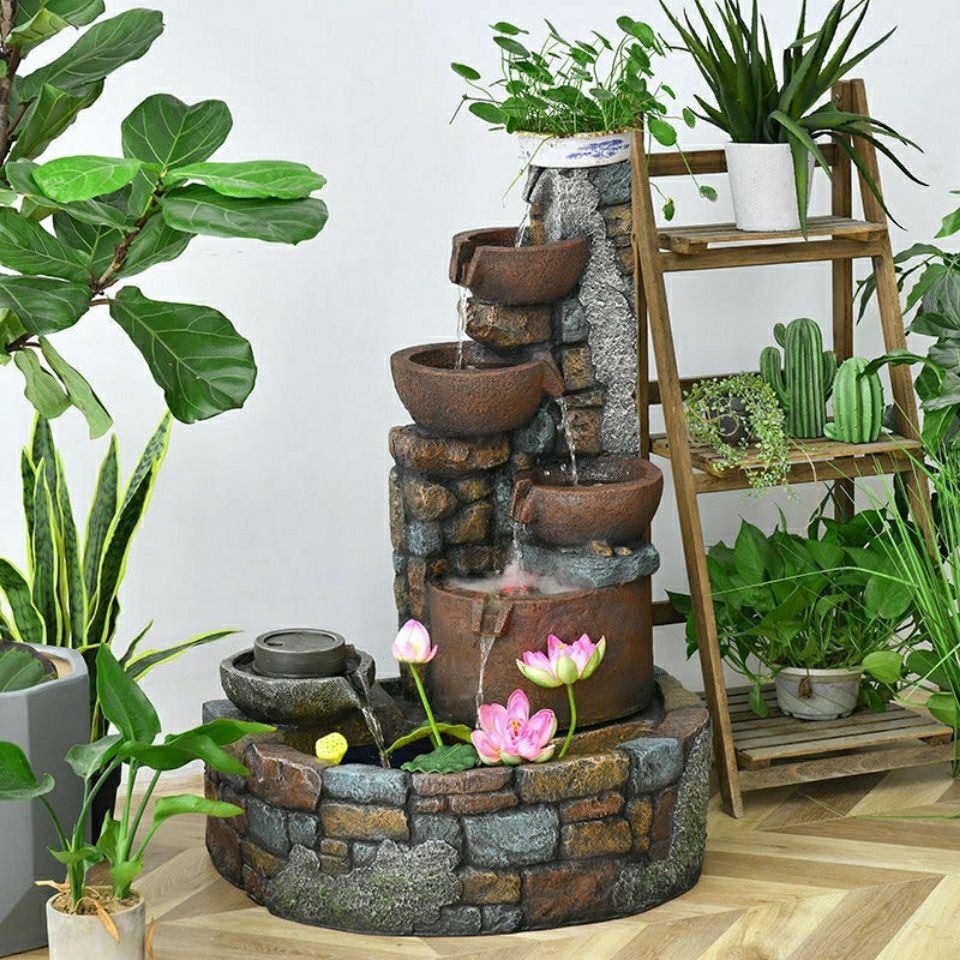 Pastoral External Circulation Water Pool Fountain Fish Tank Ornament for Home Living Room Courtyard Entrance Opening Decoration Zhao Zhi Zheng