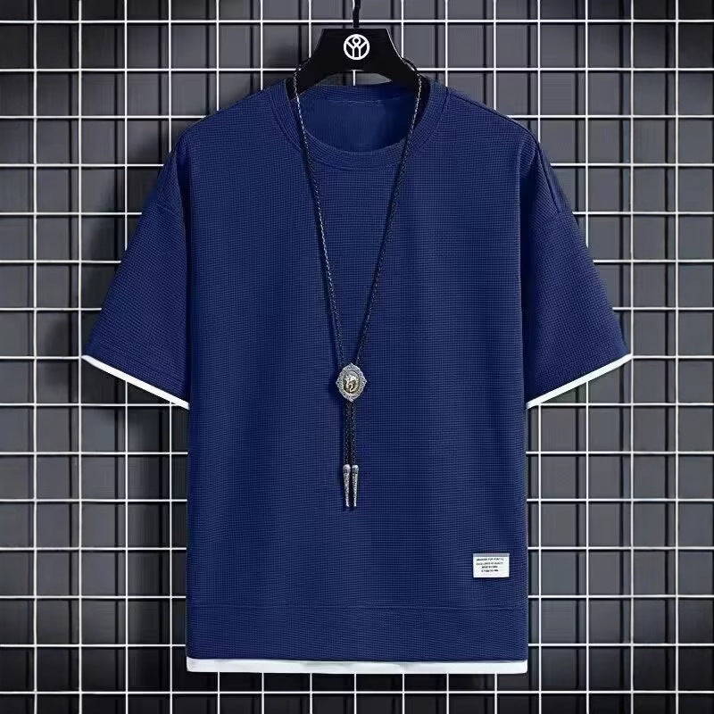 Chaolun Men's Short Sleeve Shirt t Summer Trendy Thin Breathable Shirt T Loose Waffle Short Sleeve Shirt