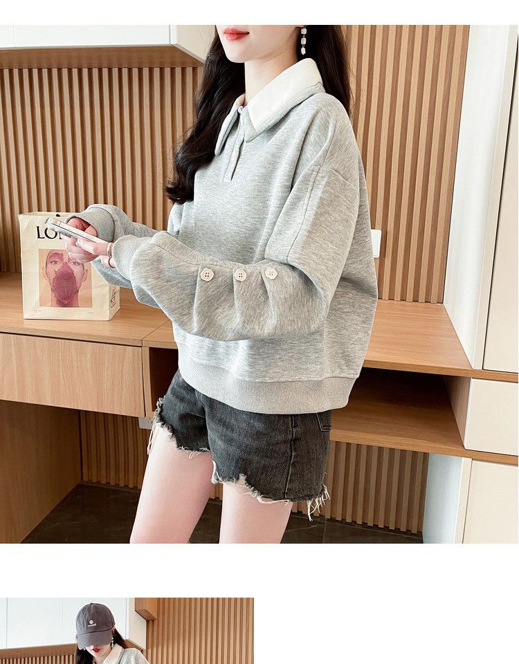 Contrast Color polo Women's Spring and Autumn Thin Sweatshirt2025New Loose Fit Short Design Top for Petite Figures
