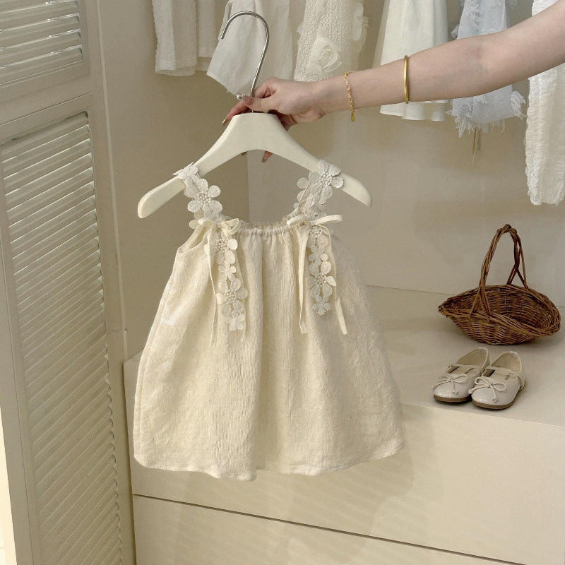 Little Salted Lemon baby Summer New Dress2025Girls' Embroidered Flower Bud Dress Stylish Baby Girl Tank Dress Trendy