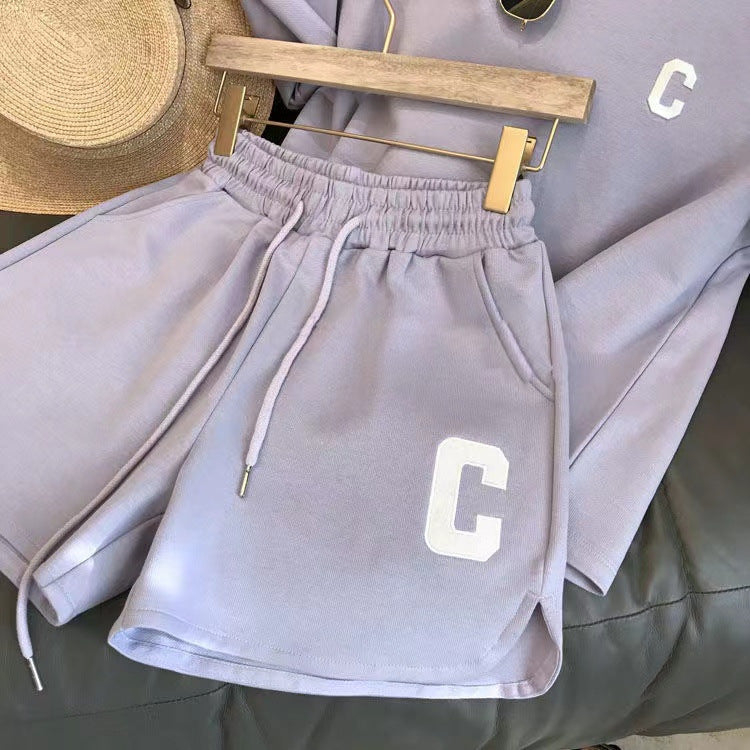 Original quality Amazon Korean style women's summer loose short sleeve T T-shirt shorts sports embroidered letter casual set