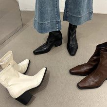 Soft Leather Version~Lancui Thick-Soled Chunky Heel Loafers for Women, Retro Style, Height-Increasing Slip-On Simple Leather Shoes for Petite Women