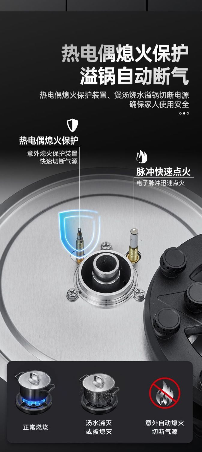 Gas Stove Single Burner Household High Heat Energy-Saving Stove Built-in Countertop Dual-Use Timer Gas Stove Tempered Glass