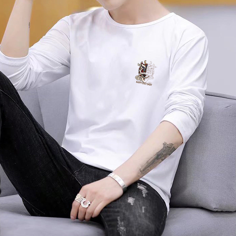 Manufacturer Wholesale Men's Long Sleeve Printed Versatile Trendy New Spring and Autumn Casual Fashion Round Neck Long Sleeve T-Shirt