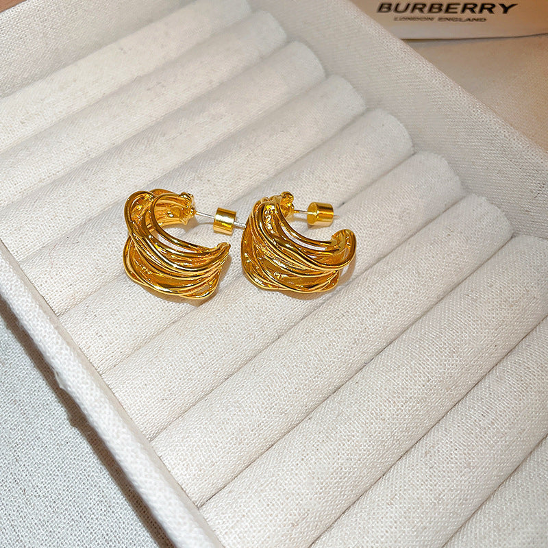 Silver Needle Metal Earrings High-end Simple Stud Earrings Fashion Versatile Light Luxury Unique Niche Earrings Yiwu Wholesale