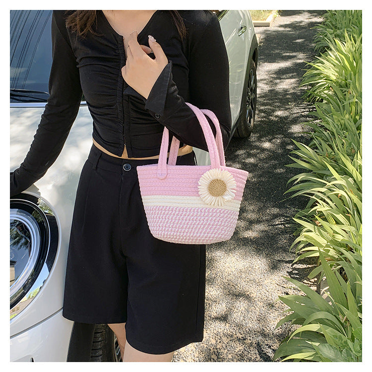 Hand-Woven Bag Women2025New Ethnic Style Straw Bag Forest Style Beach Large Capacity Basket Bag