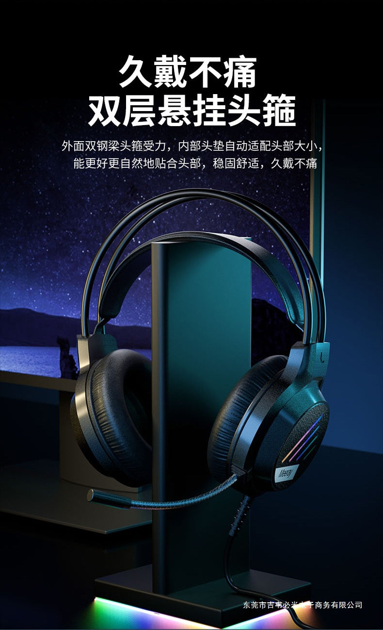 Wrangler Over-Ear Computer Headphones with Microphone Wired Desktop Gaming E-Sports Dedicated7.1Headset USB Large