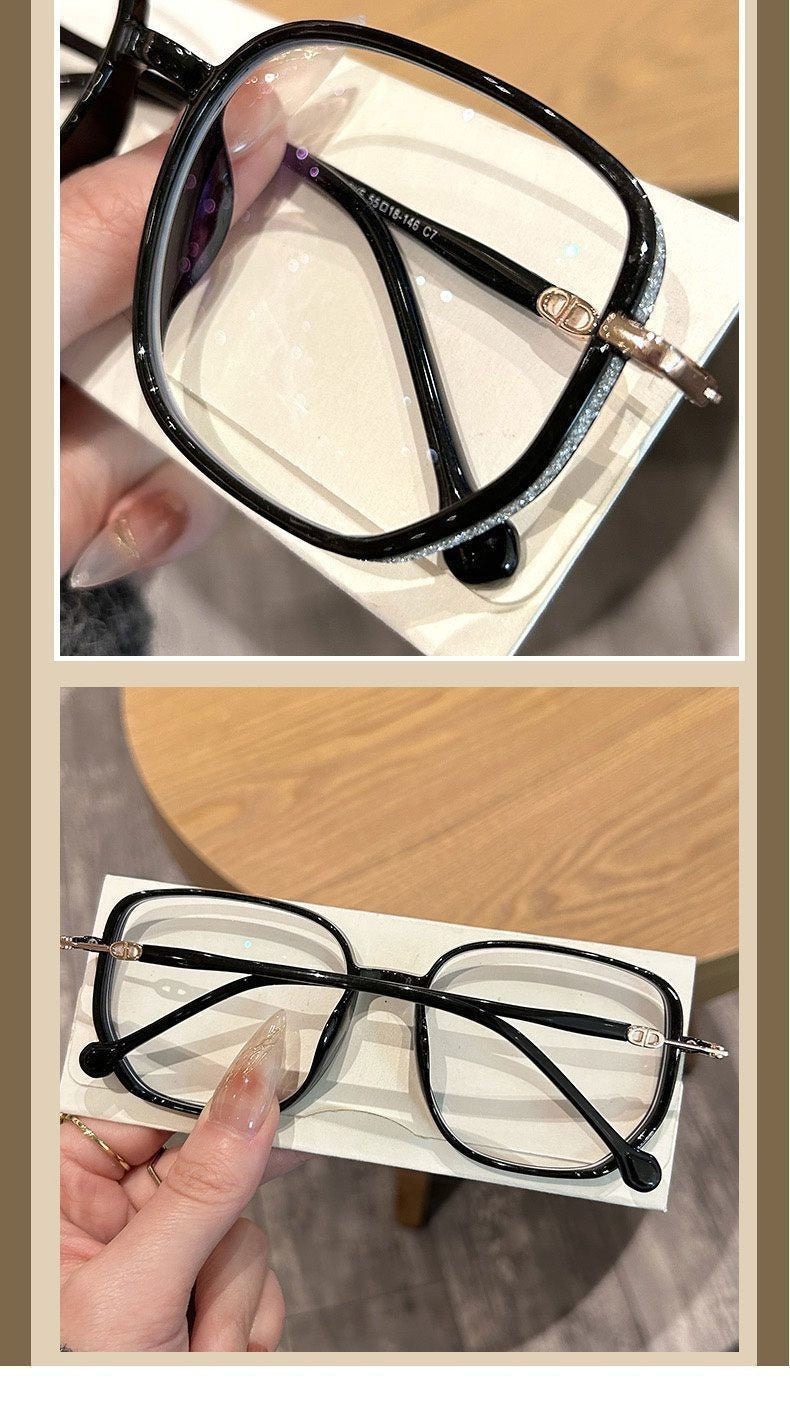 Starry Sky Glitter Glasses for Women with Myopia, Can Be Fitted with Prescription or Non-Prescription Lenses, Suitable for Round Faces, No-Makeup Essential, Fashionable Eyeglass Frames
