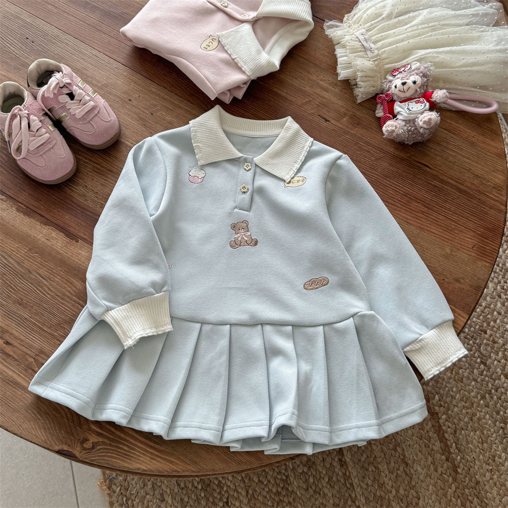 Sweet Little Girl Dress Autumn New Fashionable Baby Girl Princess Dress College Style Children's Dress POLO Autumn Skirt