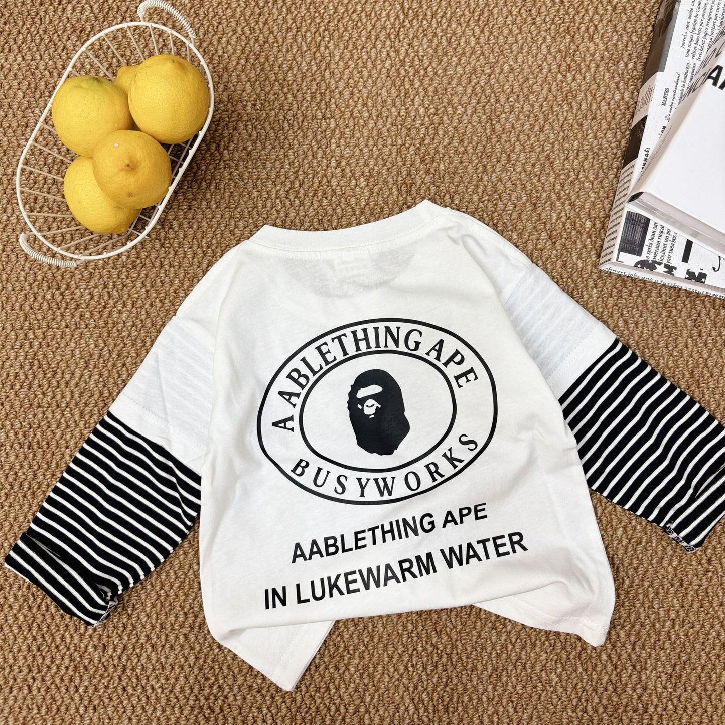 Cross-border Exclusive Children's Pure Cotton T New Long Sleeve T-Shirt for Boys and Girls T T-shirt Baby Round Neck Letter Top Hot Sale