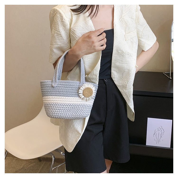 Hand-Woven Bag Women2025New Ethnic Style Straw Bag Forest Style Beach Large Capacity Basket Bag