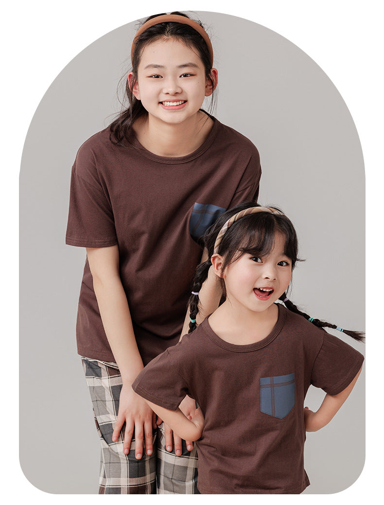 Parent-Child Cotton Homewear Summer Style Children's Short Sleeve Long Pants Set Cartoon Air Conditioning Clothing Sweat-Absorbing Printed Pajamas Couple Outfit