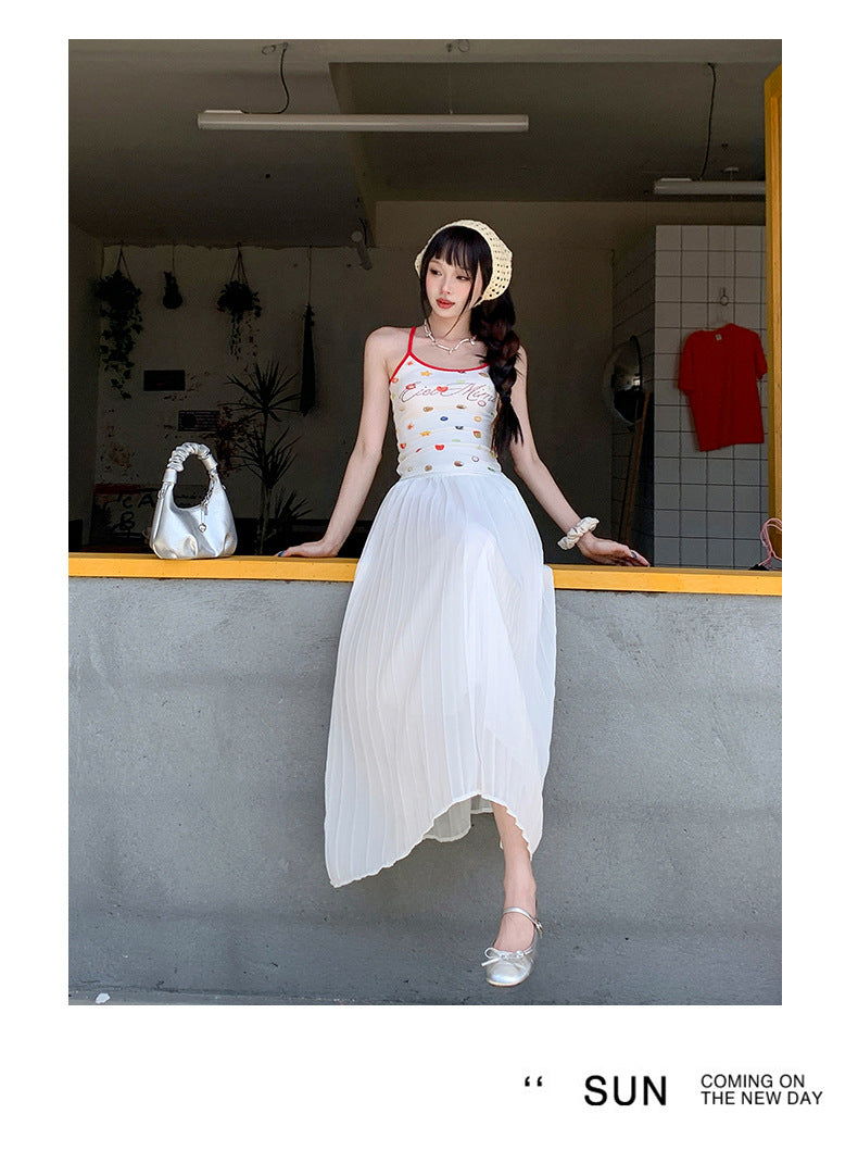 Thirteen Lines·Yunheyu Gentle Light Purple Pleated Long Skirt for Women Versatile Casual Vacation Style Draped Half Skirt