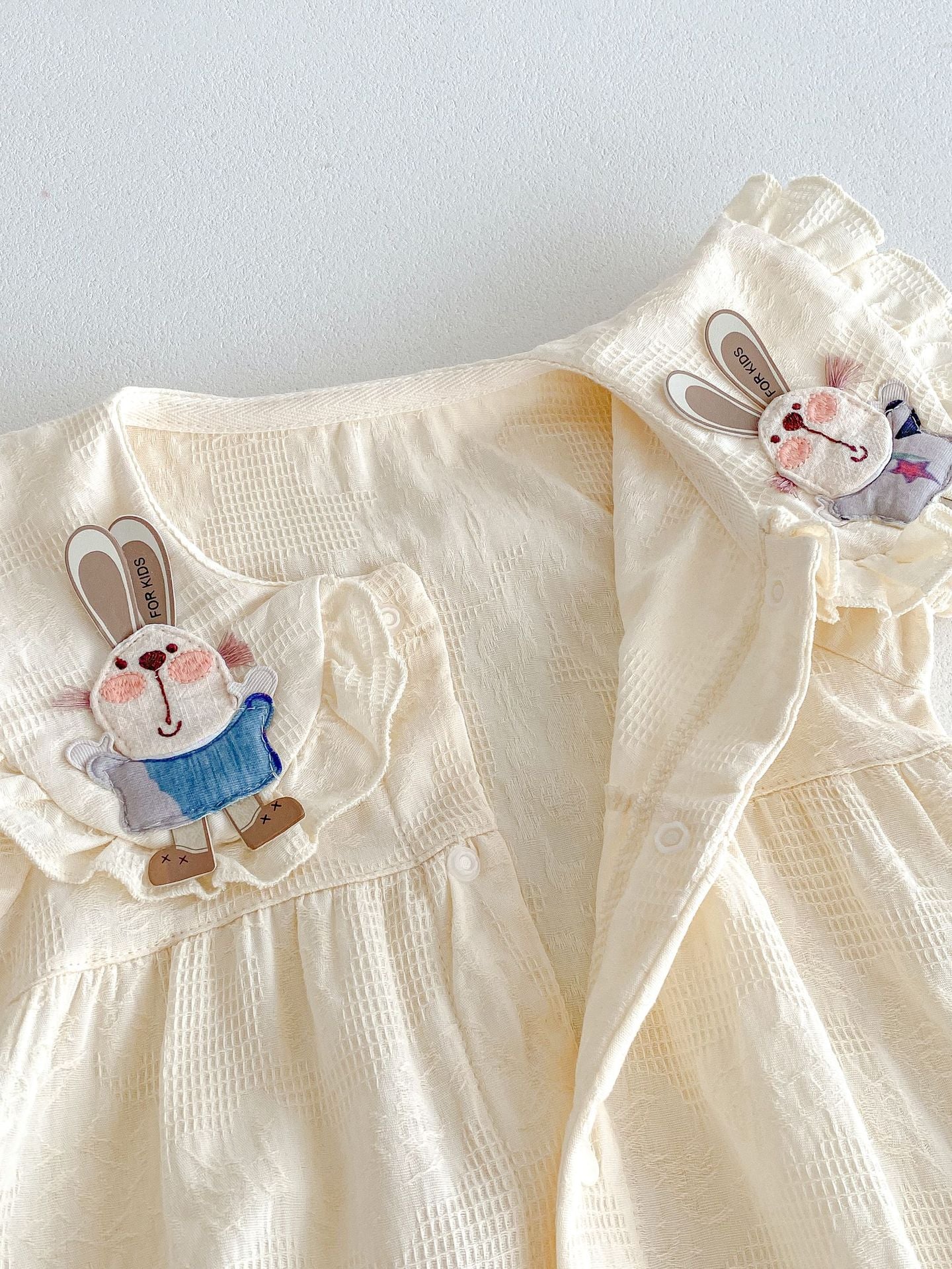 2025New Pure Cotton Girls Summer Clothes Sleeve Three-dimensional Rabbit Doll Collar Lace Baby Harness Fashionable Princess Climbing Clothes