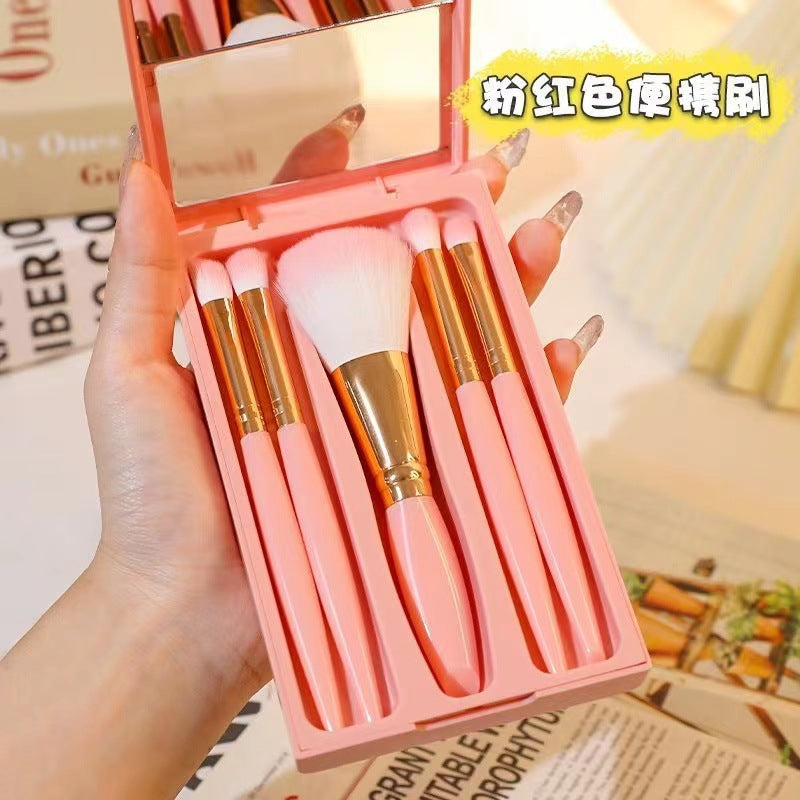New5Mirror Box Makeup Brush Set with Window Mirror Eye Shadow Soft Bristles Affordable Portable Morandi