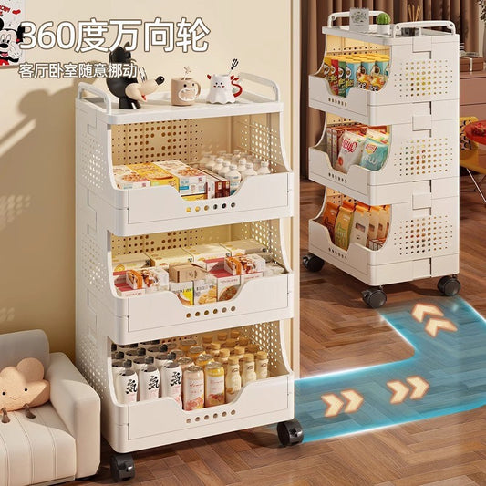 Thickened Floor-standing Small Cart Snack Storage Rack Multi-layer Organizer Living Room Bedroom Large Capacity Storage Organizer Mobile