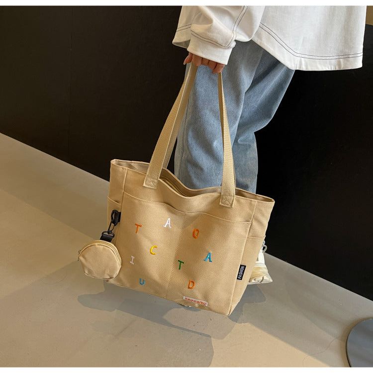 Large Capacity Canvas Bag Women2024New Commuter Tote Bag for Women ins College Student Class Shoulder Tote Bag