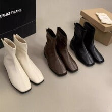 Soft Leather Version~Lancui Thick-Soled Chunky Heel Loafers for Women, Retro Style, Height-Increasing Slip-On Simple Leather Shoes for Petite Women