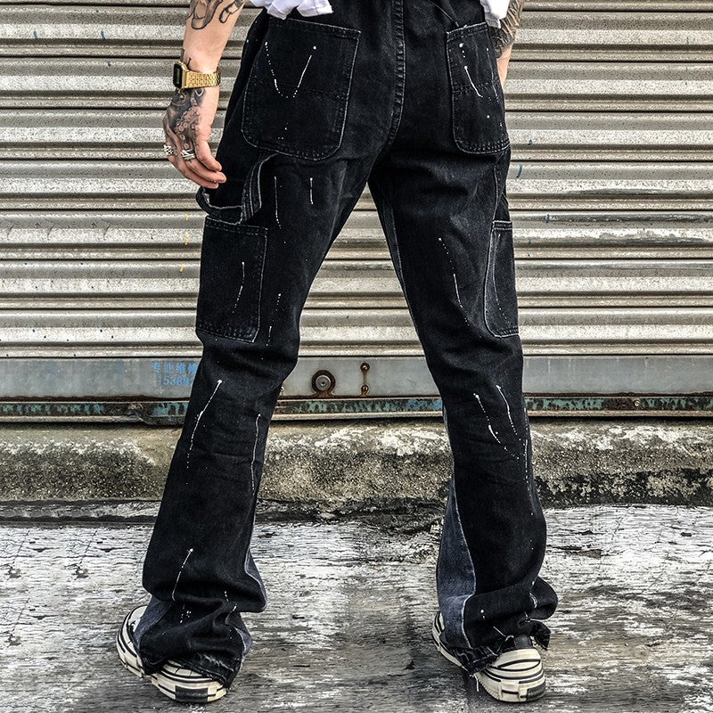 2023New Graffiti Ink Splash Damage Dept Casual Retro Niche vibo High Street Men's and Women's Flared Jeans