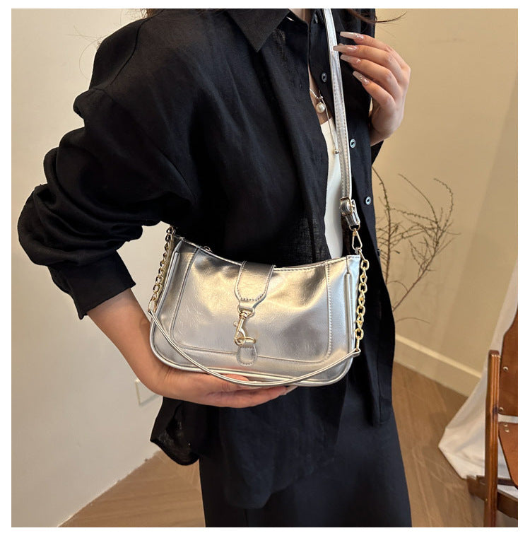 French Design Glossy Women2025Summer New Trendy Fashionable Elegant Single Shoulder Underarm Handbag for Women