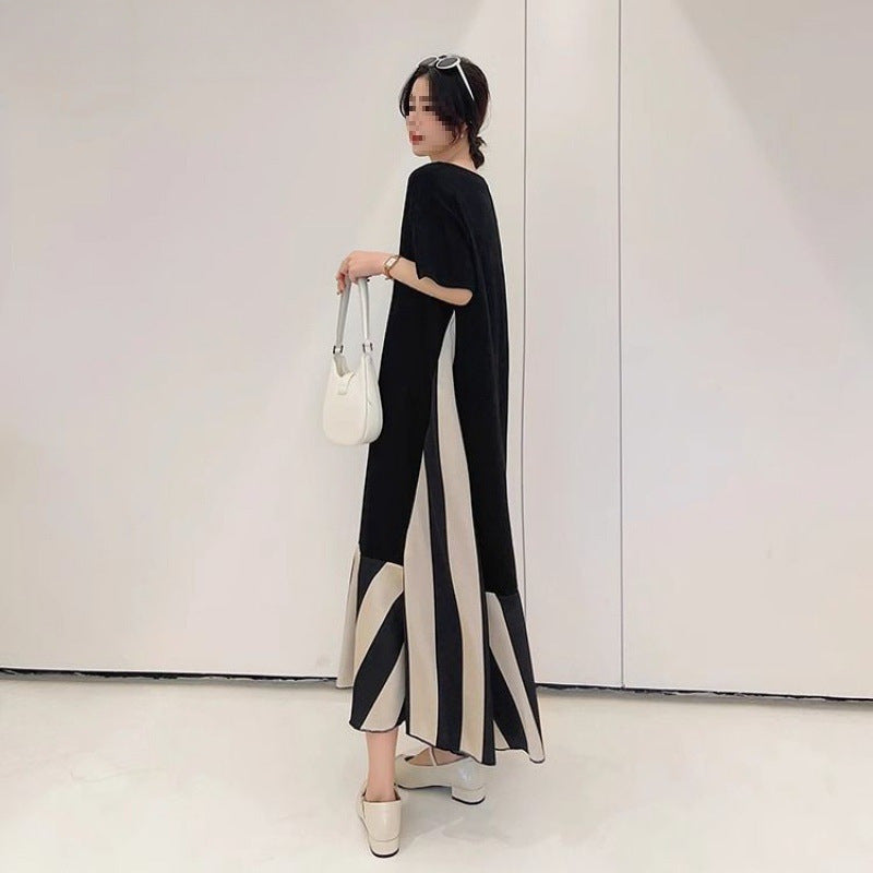 Plus Size Women's Fashion Luxury2-300Loose-fitting summer dress for plus-size women mm Slimming Long Style V Collar T T-shirt Skirt