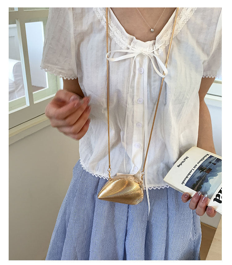 Mini2025Summer New Bag Niche Metal Shell Single Shoulder Chain Crossbody Bag Evening Fashion Small Bag for Women