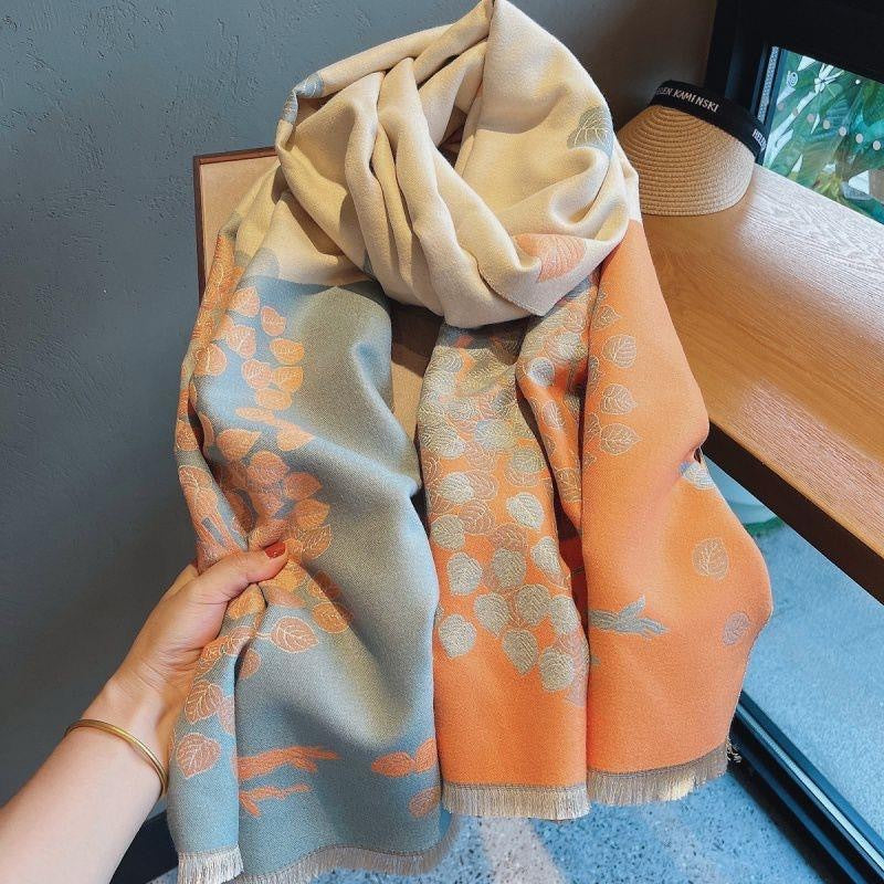 Leaf Scarf Internet Celebrity Style New Fortune Tree Women Winter High-end Shawl Korean Version Versatile Warm Thickened Outerwear