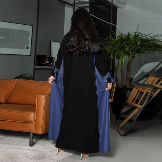 LN168Muslim Fashion Amazon Dubai Middle East Cardigan Robe Cross-Border Foreign Trade Women's Imitation Denim Robe