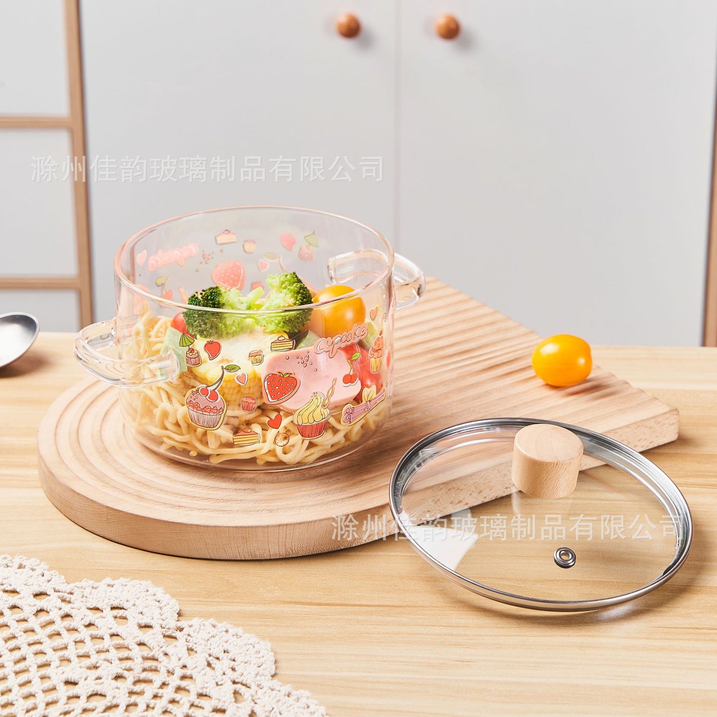 Creative Bear Double Ear Soup Pot Striped Pot Glass Transparent Health Pot Electric Ceramic Stove Heatable Instant Noodle Bowl Milk Pot