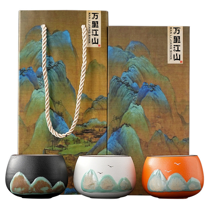 Tea Cup Ceramic Master Cup Personal Single Cup National Trend Forbidden City Cultural Creative Retro Hand-painted Tasting Cup Gift Box Set Souvenir