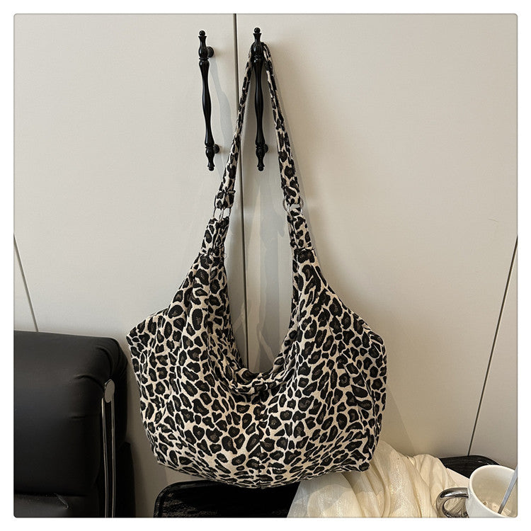 Japanese and Korean Leopard Print ins New Style Single Shoulder Bag Casual Women Versatile Commuting Work Tote Bag Large Capacity Crossbody Bag