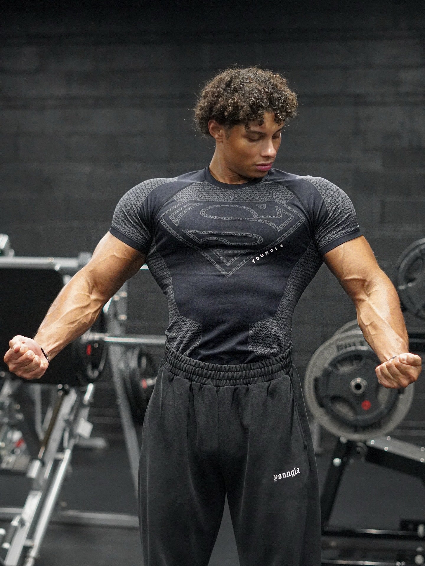 YOUNGLA New American-style Muscle Fitness Men's Sports Short Sleeve Casual Running Quick-dry Breathable Tight-fitting Shirt t T-shirt