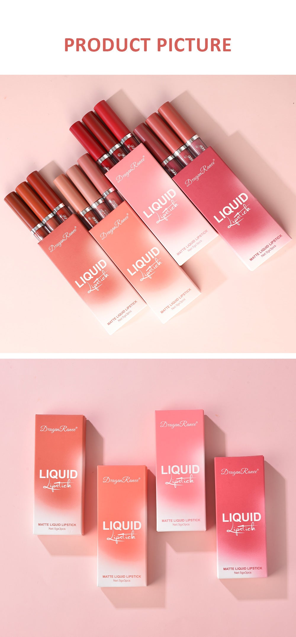 Cross-border Lip Gloss Set3Velvet Matte Lip Gloss Lipstick Orange Milk Tea Red Bean Paste Color Lip Gloss Wholesale