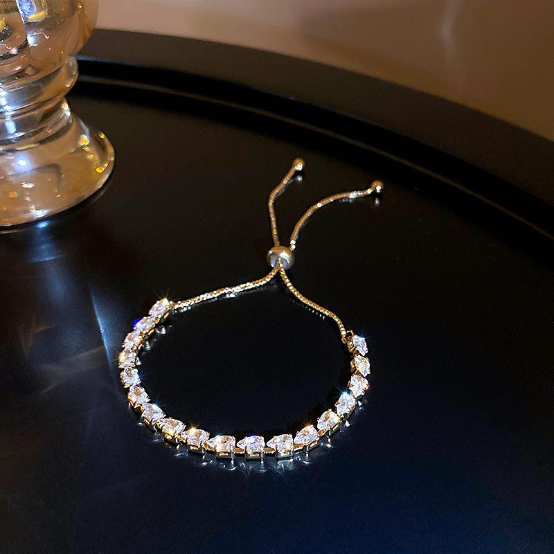 Xiaohongshu Same Style Hot-Selling Zircon Bracelet Light Luxury Niche Exquisite High-End Feel Adjustable Pull Jewelry for Women