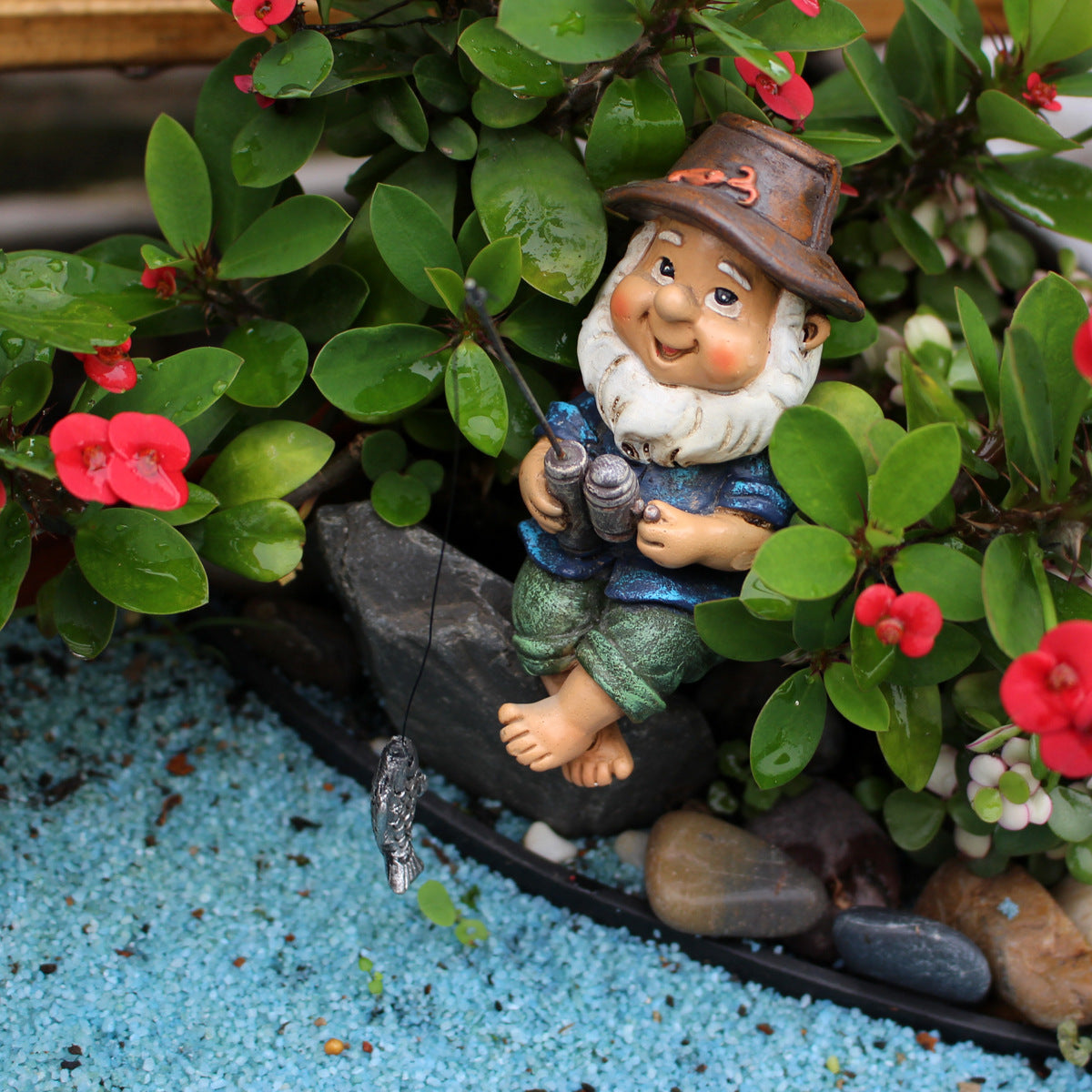 Cross-Border Resin Fishing Dwarf Figurine Garden Rockery Pond Landscape Decoration Accessories Creative Outdoor Courtyard Decor