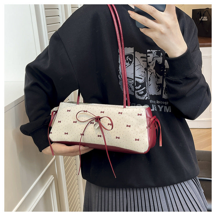 Korean Style High-Value Bowknot Bag for Women2025Summer New Single Shoulder Underarm Bag Fashion Polka Dot Handheld Small Bag for Women