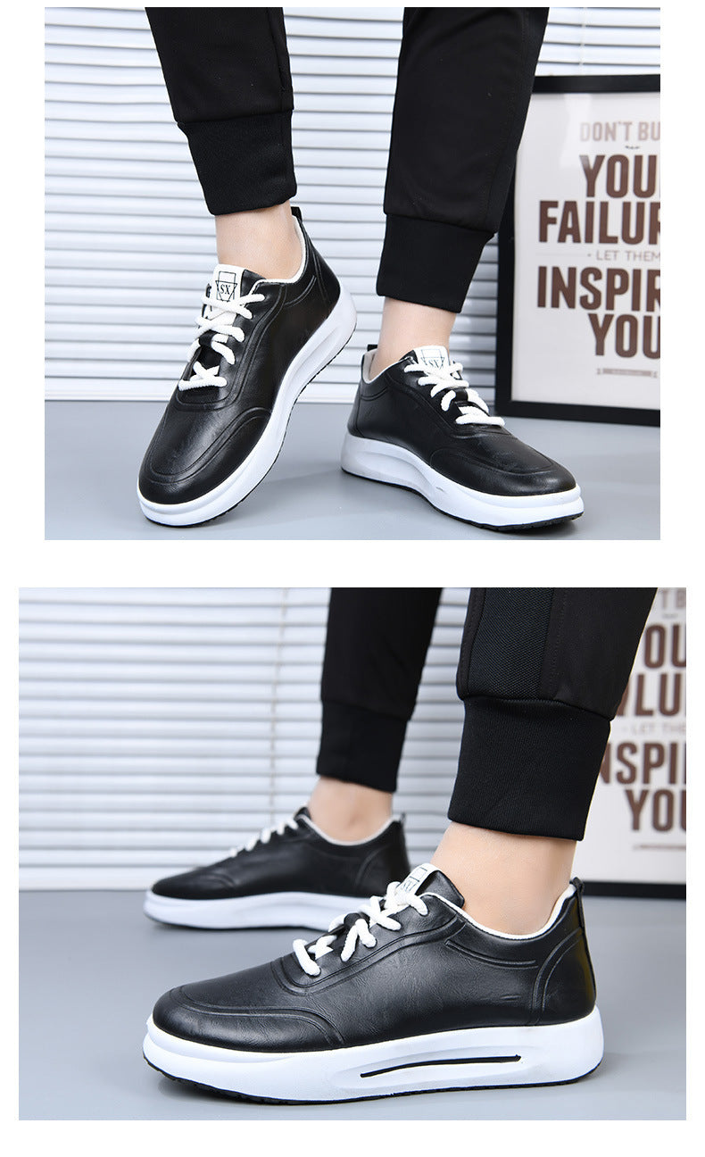 Men's Lace-up PU Waterproof Casual Leather Shoes Solid Color Shallow Mouth Soft Sole Soft Surface Low-top Men's Single Shoes Business Shoes