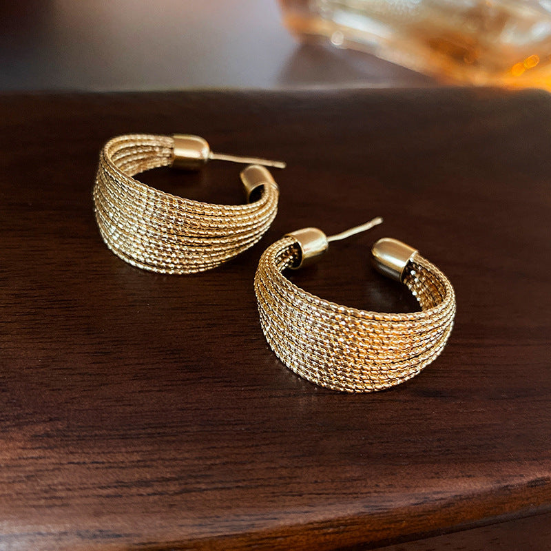 Silver Needle Metal Earrings High-end Simple Stud Earrings Fashion Versatile Light Luxury Unique Niche Earrings Yiwu Wholesale