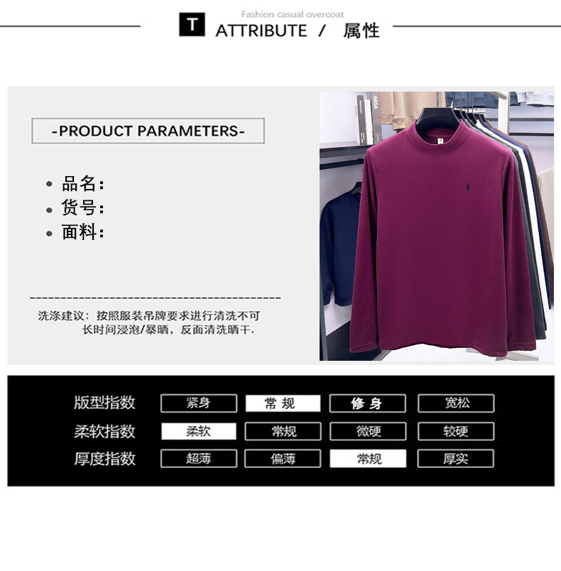 Cross-border foreign trade high-end pony embroidery men's long sleeve t Half Turtleneck Thermal Base Layer Shirt for Men Inner Wear